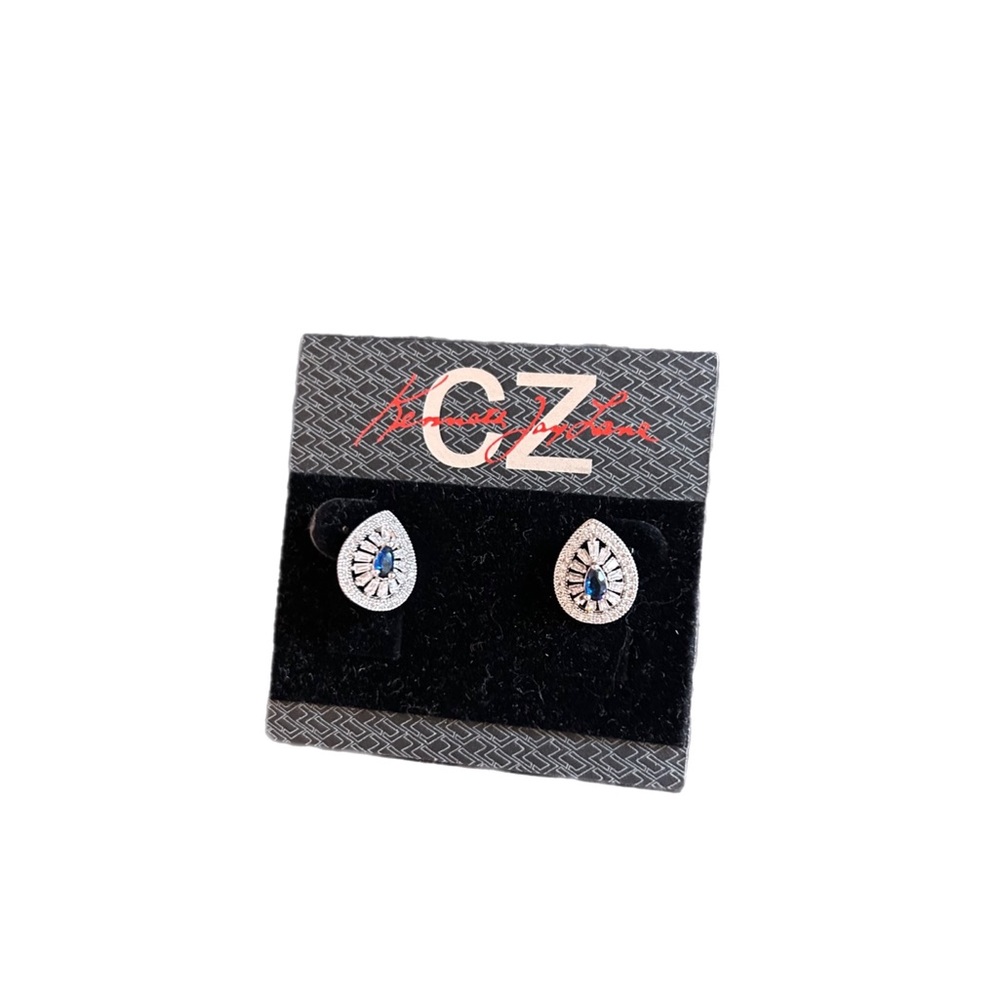 Kenneth Jay Lane CZ and blue stone small earrings.